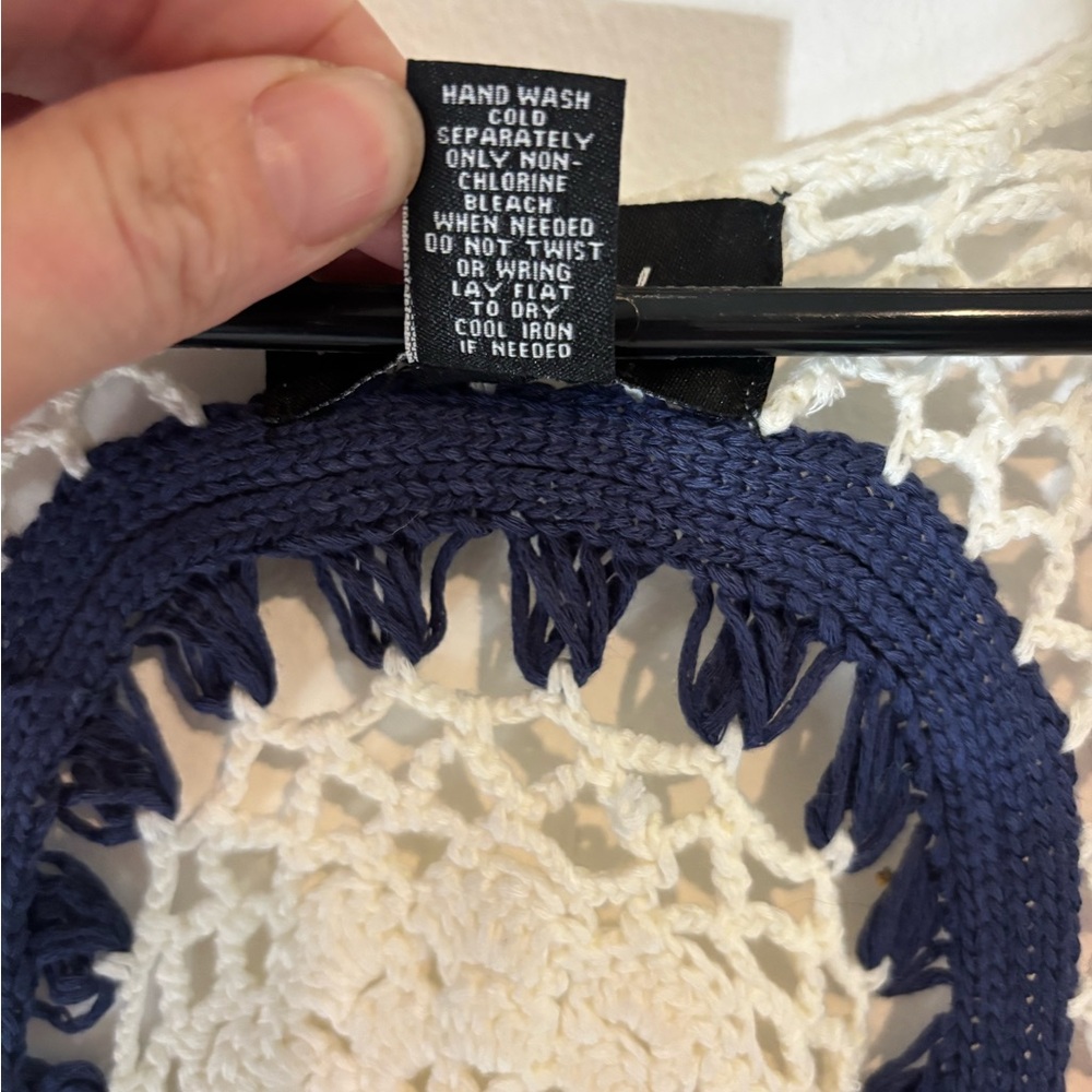 Frazzle Women’s XL Open Front Sleeveless Shirt Crocheted Fringe Patriotic Summer - Picture 4 of 6